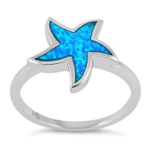 Sterling Silver Starfish Blue Australian Opal Ring